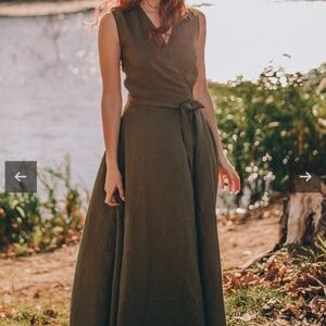 Sleeveless Linen Maxi Dress with Tie Waist Size XL